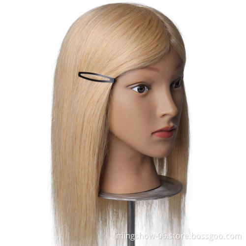 Golden blonde 100% human hair training doll head